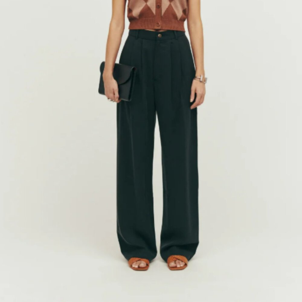 Reformation Mason Wide Leg Pants, Black, Size 4